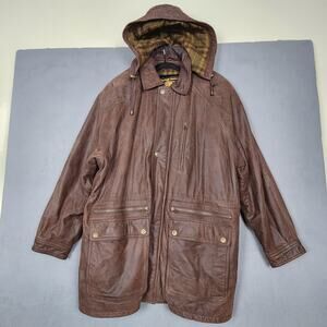 Wilsons Leather Coat Mens Big 1X Brown Hooded Parka Adventure Bound Originals
